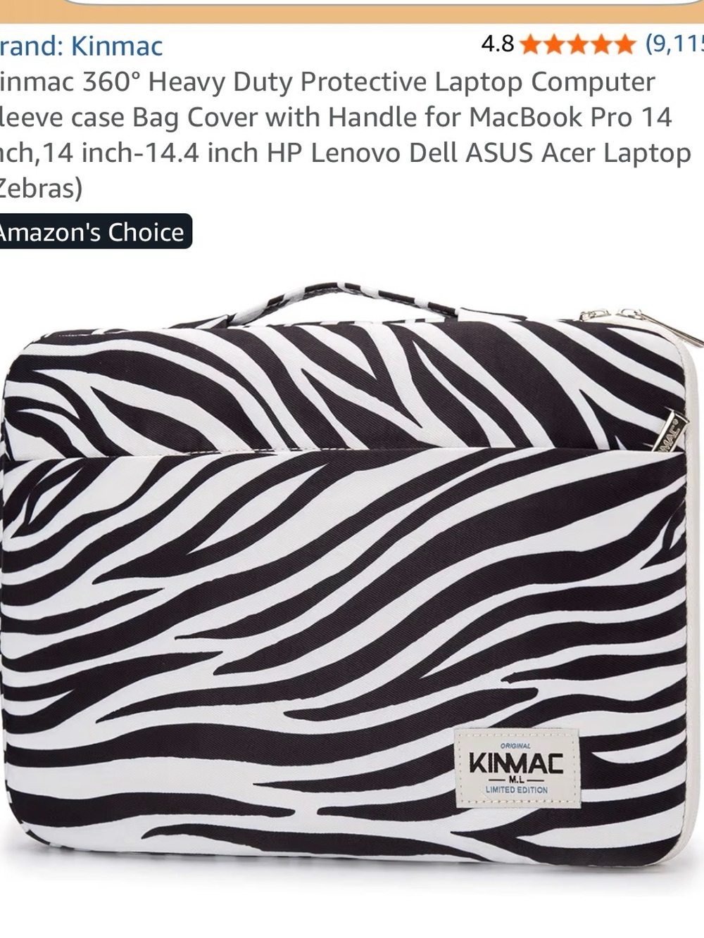Kinmac Zebra Print Laptop Sleeve - Black & White